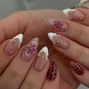 Delicate Blossoms Press On Nails/Handmade Gel Nails In Medium Almond/Glue On Nails/False Nails/Birthday Holiday Autumn Nails/Gift for Her