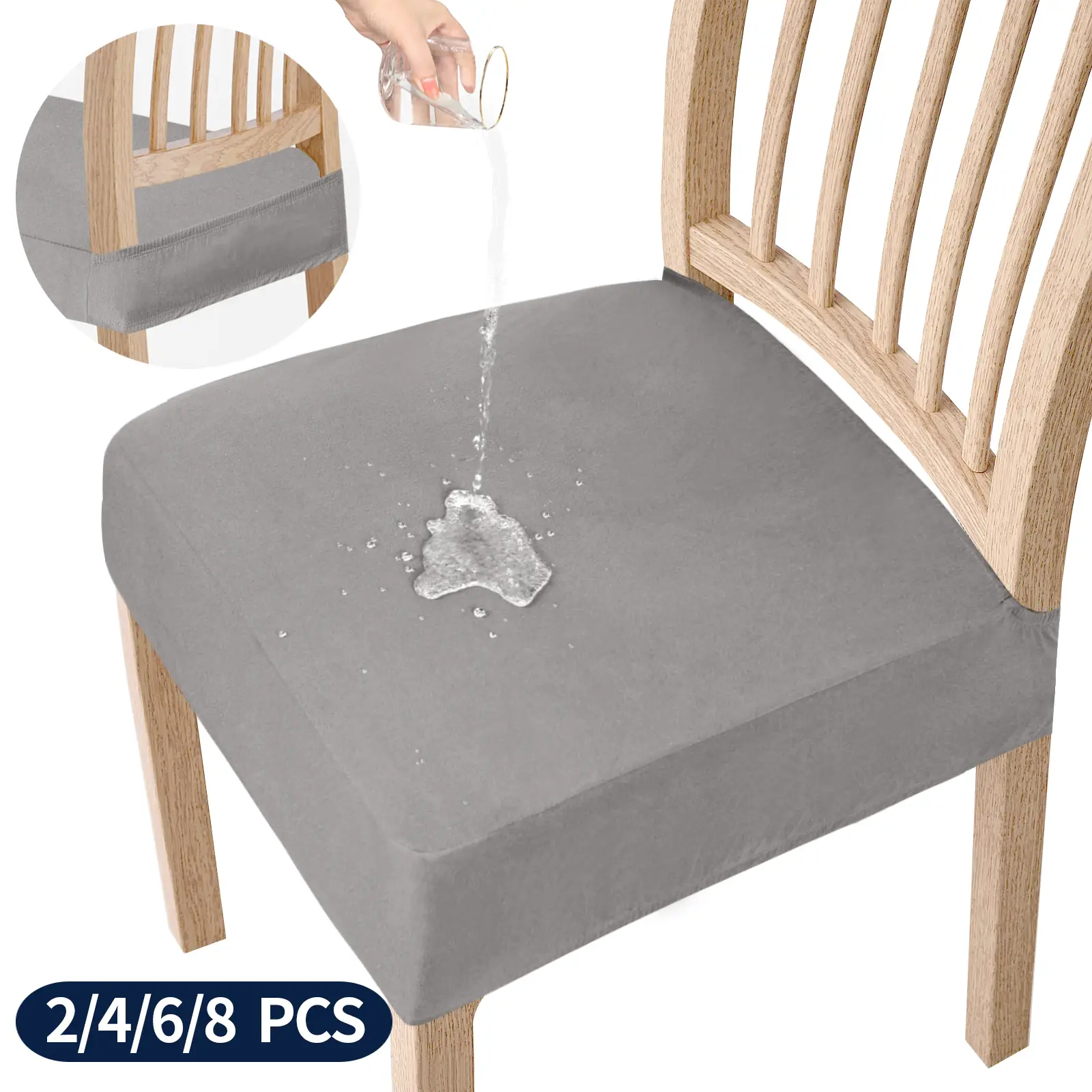 Easy-Going Chair Seat Covers Set of 2,4,6,8 Waterproof Stretch Chair Seat Slipcovers Protector, Removable and Washable Kitchen Covers