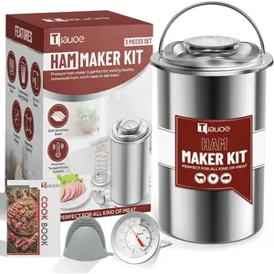 Meat press mold for deli meats stainless steel ham press mold with thermometer silicone kitchen mittens for making homemade healthy deli poultry patty funny kitchen gift for women and men