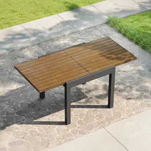 SEEHILL Expandable Patio Dining Table Never-Rust Aluminum Extendable Outdoor Dining Table for 4-6 Person, 32"-65" Adjustable Indoor Outdoor Expandable Patio Table for Garden, Porch, Deck, Backyard, Apartment, Teak Color