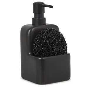 Ceramic Liquid Soap Pump with Sponge Caddy Black Ceramic