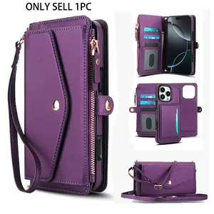 For iPhone 17/16/15/14/13/12/11 Pro Max Plus women's wallet protective case, supports wireless charging, with RFID card holder, detachable magnetic case, crossbody strap, wristband zipper mobile wallet, Cash, Protection