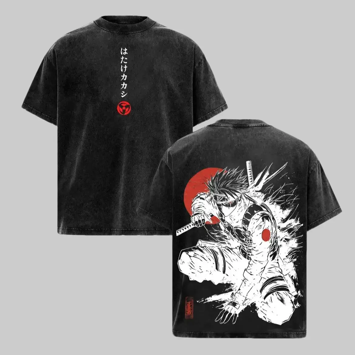Vintage Kakashi Hatake Hokage Copy Ninja Sharingan Naruto Shippuden Oversized Graphic Tee Heavyweight Acid Wash Cotton T Shirt Y2K Streetwear Gym Pump Cover Japanese Anime Manga Dark Aesthetic Grunge Alt Outfits Merch Fan Gift Top Unisex