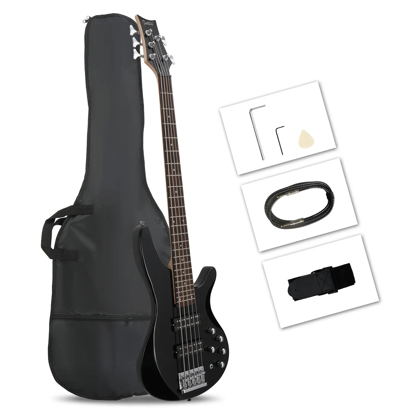 44-Inch 5-String H-H Pickup Electric Bass Guitar with Laurel Wood Fingerboard, Black Beginner Kit Including Bag & Accessories, Versatile Use, Stylish Musical Gift for Beginners