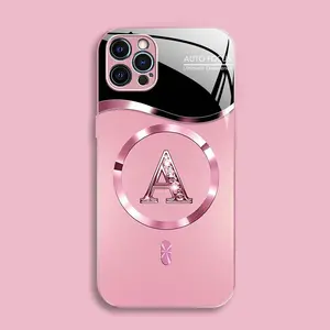Suitable for [iPhone 12 Pro Max] high-end MagSafe phone case🥰, Luxury Personal Initial Magnetic Case Viral Bling Diamond Letter Cover #SummerVibes 952