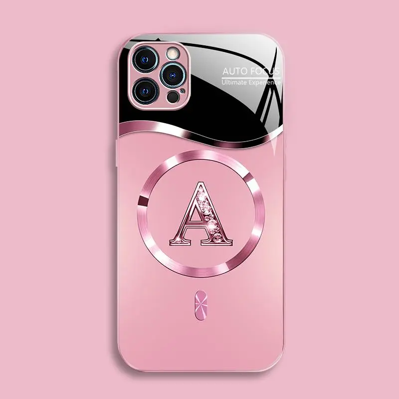 Suitable for [iPhone 12 Pro Max] high-end MagSafe phone case🥰, Luxury Personal Initial Magnetic Case Viral Bling Diamond Letter Cover #SummerVibes 952