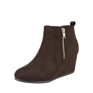 Dream Pairs Women's Stylish Classic Pointed Toe Soft Suede Wedge Bootie Boot Heels - Rubber Sole Footwear