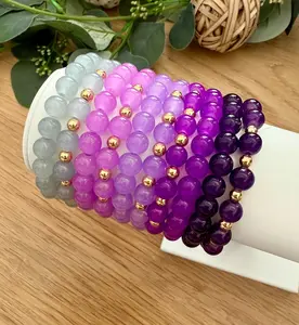 Purple Glass Beaded Bracelet: 14k Gold Filled Spacers, Handmade USA