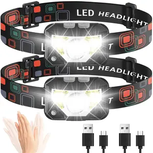 2-Pack GOANDO Rechargeable Headlamp LED 1200 Lumen Head Lamp with 8 Mode Motion Sensor White Red Light Waterproof Headlight for Running Cycling Working Camping HL-DJ