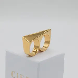 Flex Double Finger Ring 14K Plated Gold (Brass)