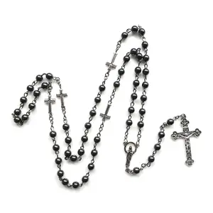 Fashion Handmade Round Beads Catholic Rosary Necklace for Cross Pendant Religiou