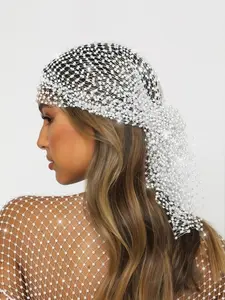 Waterproof Rhinestone Beanie Hat, Shiny Net Face Mask Headband, Bling Hair Headband, Elastic Hair Band for Parties, Birthdays, Events, Stretchy Headbands