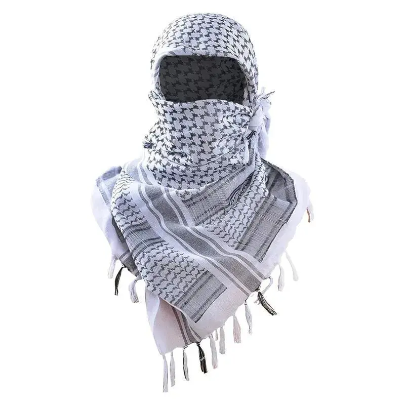 Tactical Patterned Shemagh Scarf - Fringe Edges Keffiyeh Wrap, Windproof Full Face Cover for Outdoor Riding, Cold Weather Use