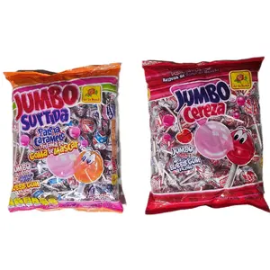 JUMBO CEREZA & SUERTIDA - Jumb Cherry Pop With Bubble Gum Filling / 50 Pieces bag /