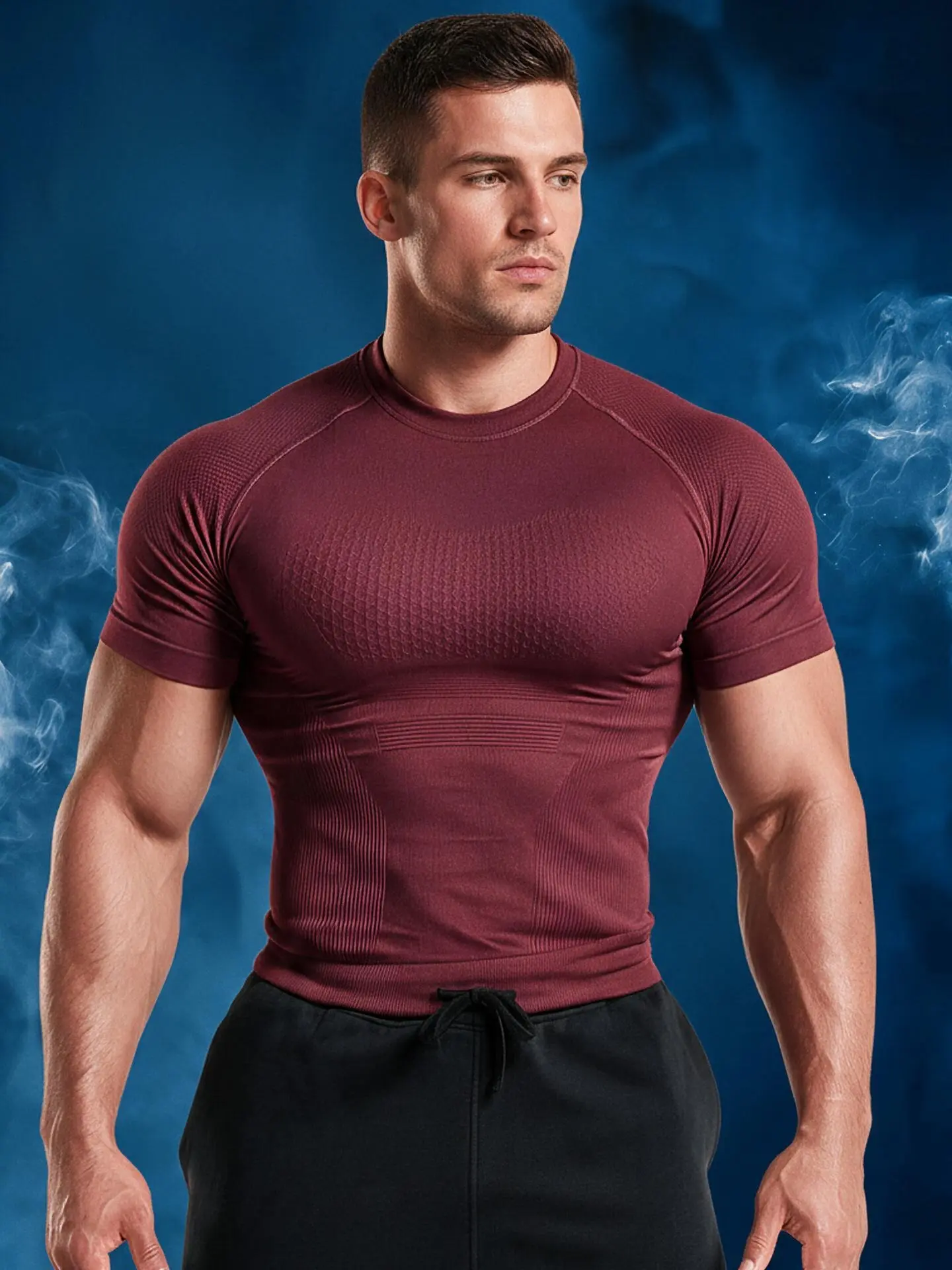 Men's Seamless Short Sleeve Compression T-Shirt - Athletic Fit, Plain, 4-Way Stretch, High Elastic Nylon+Spandex, Moisture Wicking, Quick Dry Muscle Hugger for Gym, Running