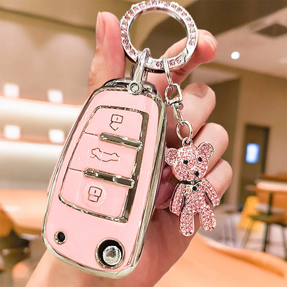 Audible Car Keychain Set, Water Drill Bear Design, Fashionable Beaded Chain, Compatible with Tt A6 C6 A4 A5 A7 A3 Q3 Rs3 Rs6 A3 8v Q2 Q7 S3 S7 S8, Cute Charms Keychain, Car Key Chains