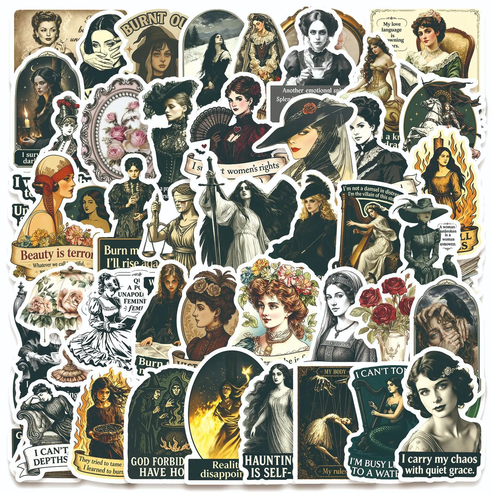 50pcs Retro Medieval Abstract Series Stickers, Decorative Decal, Decal Set, Office Supplies and Notebook Accessories, Suitable for Scrapbooks, Diaries, Laptops, Water Bottles, Cars, Decal for Cars, Etc., Featuring Designs Based on Beliefs.