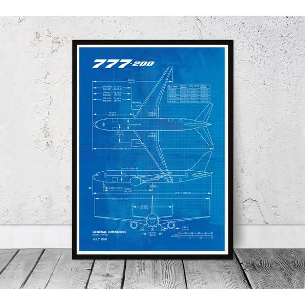 Vintage Blueprint Boeing 777 Aviation Poster Print - Perfect Dad'S Birthday Gift - Office Decor - High-Quality Airplane Art.