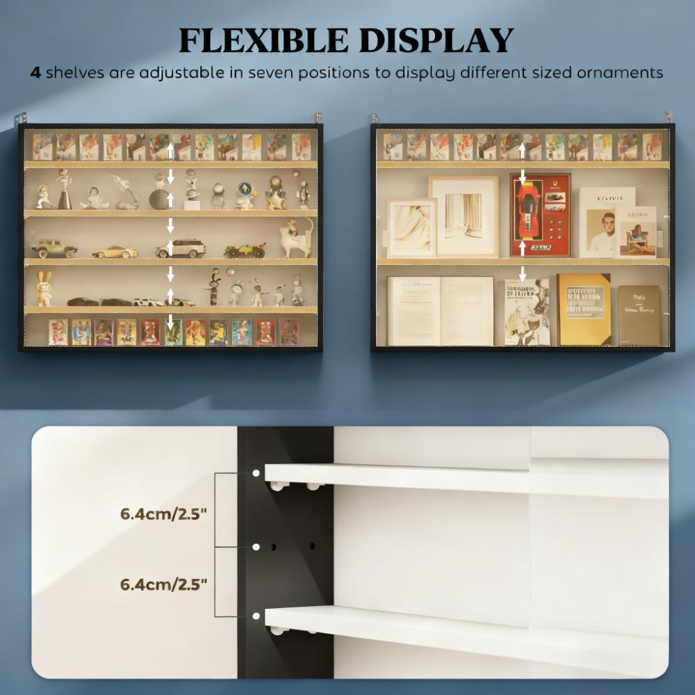 SAVEYOUR Black Wall-Mounted Display Case with Large Capacity Clear Door for a Stunning Collectible Showcase Ideal for Collectors