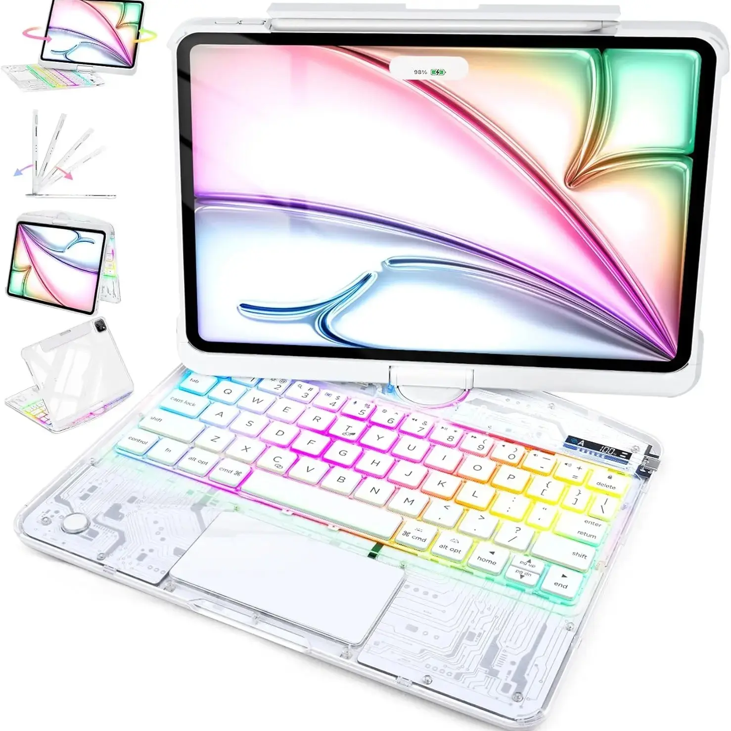 #SummerWins #DealsForYouDays DarlingCase Transparent Pink Wireless Magnetic iPad Keyboard Case & Accessories For 10.2in iPad 7th/8th/9th Gen (2019/2020/2021) - 360° Rotatable, High-Strength Acrylic, Impact-Resistant, Backlit, Pencil Holder