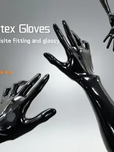 Sexy Latex Gloves, Medium Length, Moderate Stretch, Hand Wash Only, Unisex, Role Play, Party Accessories, Durable, High-Quality Rubber