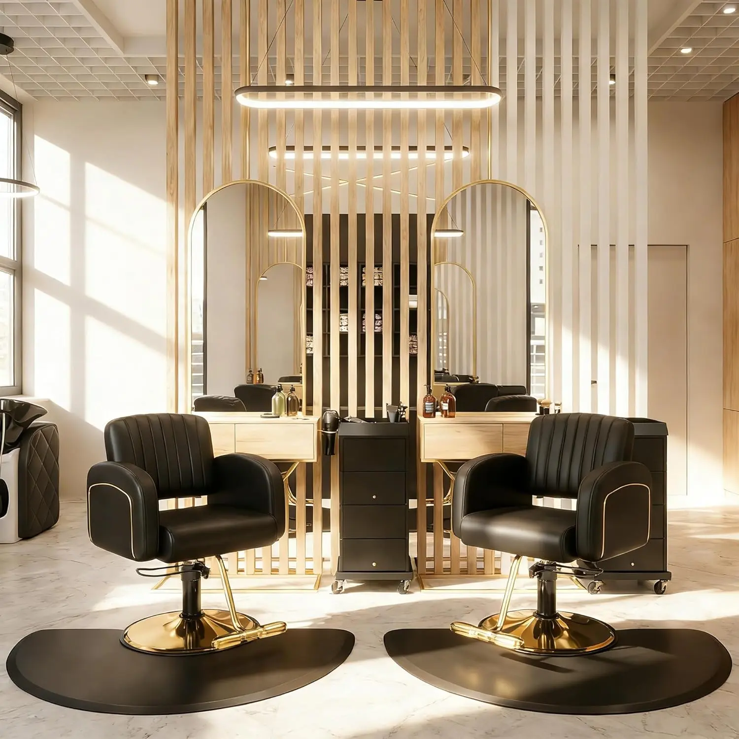 Baasha Professional Black & Gold Barber Salon Chair - Premium Hydraulic Hairdresser Chair with Soft PU Leather, High-Density Foam Cushion, 360° Swivel, Stainless Steel Frame, Ergonomic Design, 330 lbs Capacity, Barber Salon Chairs