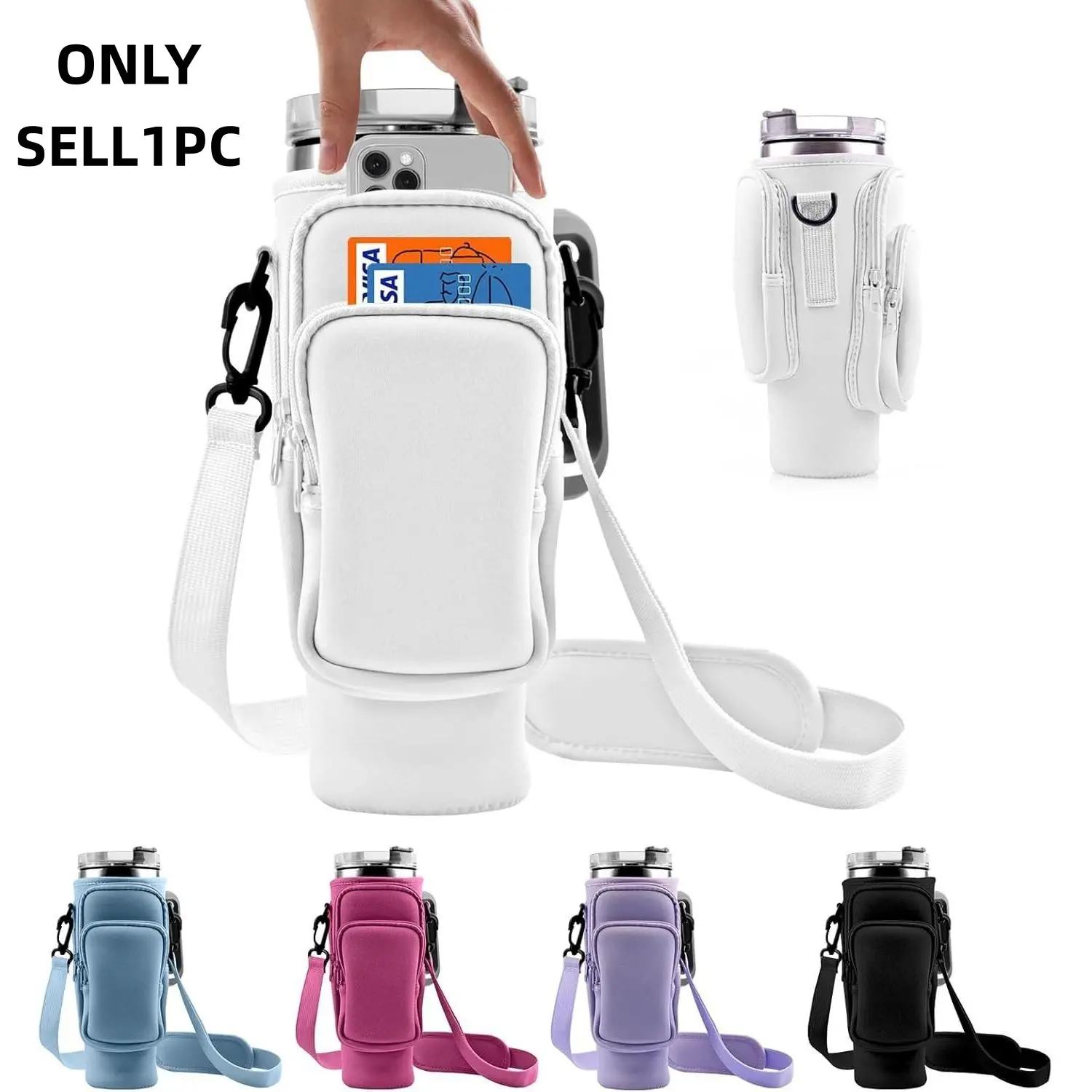 40/30 Oz Glass Cup Water Bottle with Phone Pocket, Insulated Handheld Bag, Adjustable Shoulder Strap, Detachable Buckle, Outdoor Carry Pockets, Water Bottle Carrier, Travel Bottled Drinkware