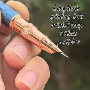 Long Blade Calligraphy Pen, Handcrafted Dark Tip, Large Iridium Nib, 1.0mm Writing Width, Clip-On Cap, Ideal for Practice, Signature, Calligraphy