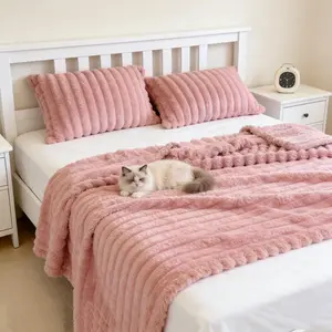 【Blanket Hunter】 Soft Cozy Fluffy Warm Blanket,Plush Fuzzy Blanket,Sofa Blanket,Machine Washable Office Bed Couch Camping Travel Nap Blanket,Striped Pattern Gift Blanket, 40x60 Throw 60x80 Twin  90x90 Queen 108x90 King