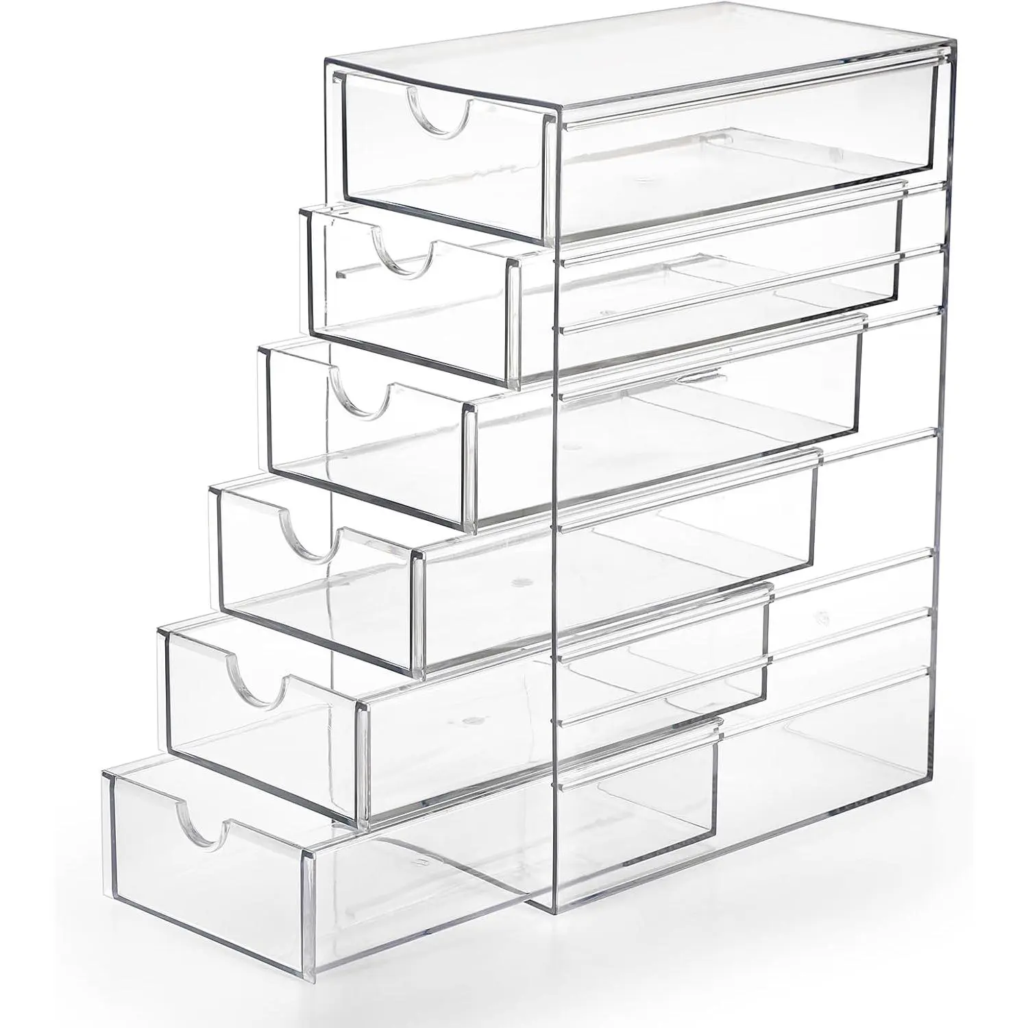 Plastic Drawer Organizer Clear Desktop Drawers Box with 6 Pull Out Drawer Compact Storage Box for Cabinet  Bathroom Bedroom Pantry Shelf Office Closet Organization