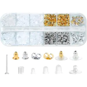 12 Styles 600 count Earring Backs for Studs, Clear Plastic Earrings  Metal Rubber  Earring Backs  Clutch Stoppers Replacement Kits for Fish Hook Earring Studs Hoops