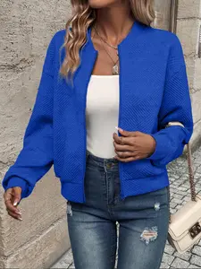 Women's Plus Size Spring Fall Lightweight Jacket Coats, Fashion Solid Color Zipper Everyday Casual Top, Loose-Fit Long Sleeve Outerwear, Multiple Colors Available