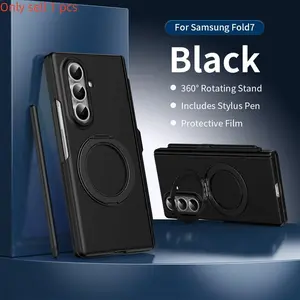 Premium Matte Phone Case for Samsung Galaxy Z Fold7/6/5/4/3, Includes Tempered Glass Screen Protector, 360° Rotating Stand, Touchscreen Pen, Wireless Charging Support