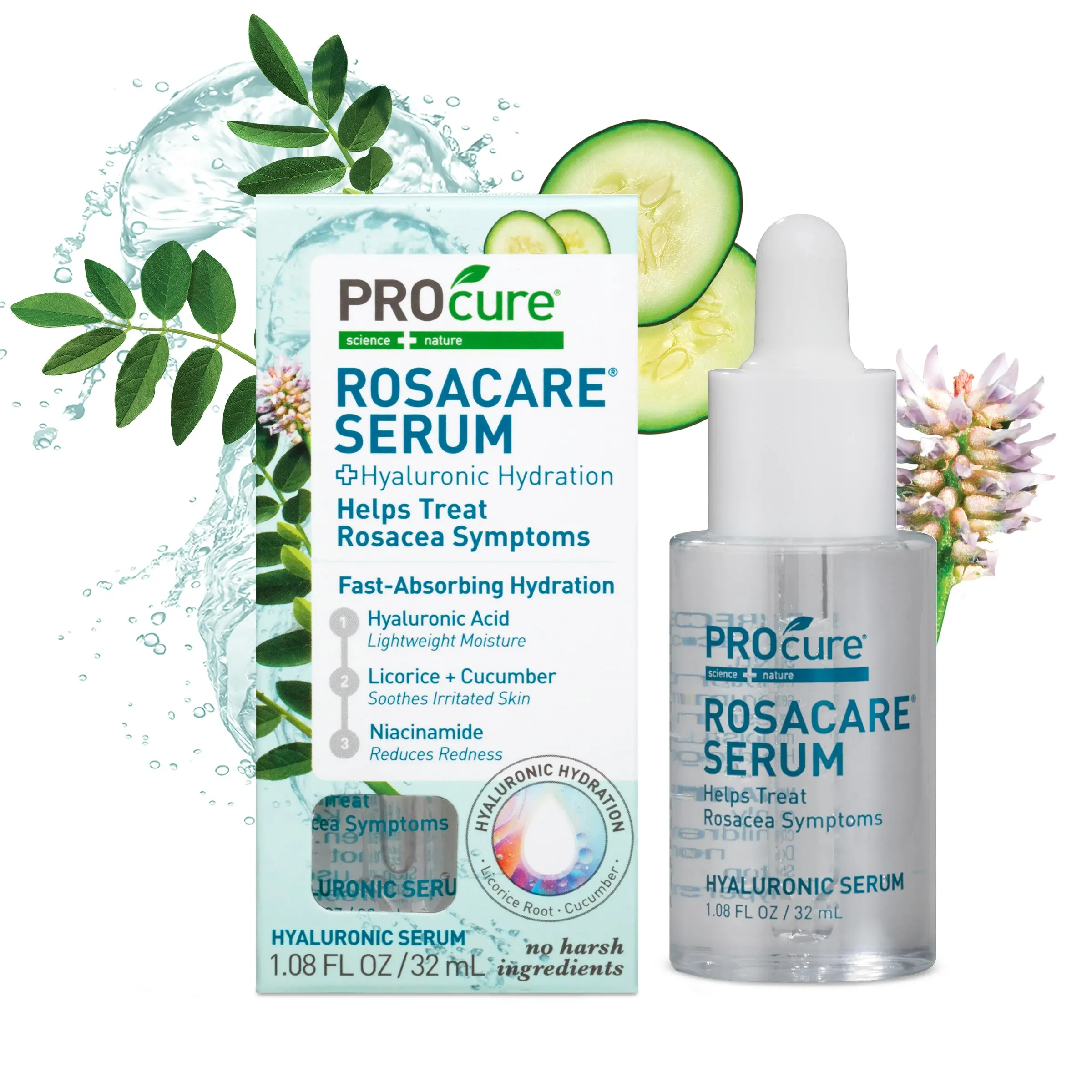 PROCURE Rosacare Face Serum 108 Fl Oz with Hyaluronic Acid Cucumber & Niacinamide for Hydrating Redness Reduction & Daily Skin Repair