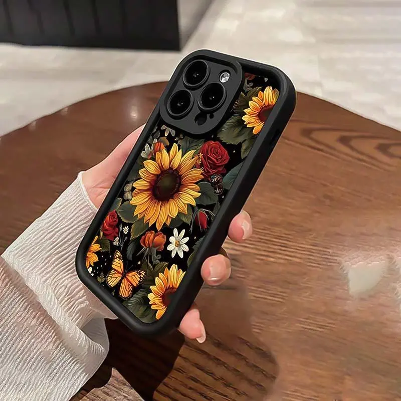 Sunflower Pattern Phone Case, Decorative Protective Phone Protector Cover, Cellphone Cover, Smartphone Protective Casing, Phone Accessories Compatible with iPhone 6 7 8 X 11 12 13 14 15 Pro Max
