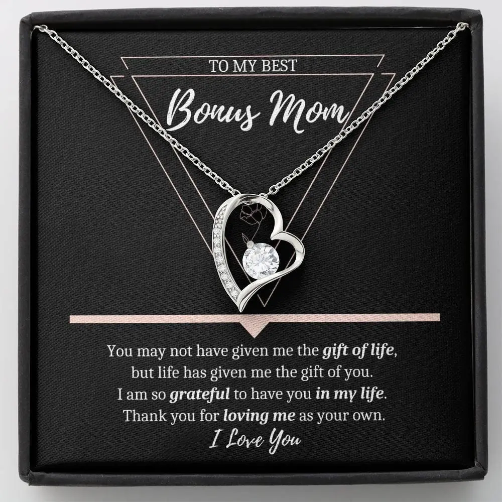 Personalized Bonus Mom Gift Necklace, Stepmom Mother's Day Gift, Birthday Gift for Stepmom, Other's Mom Jewelry- Heart Necklace + Gift Box Message