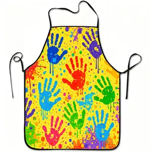 1pc Colorful Handprint Paint Splash Print Apron, Durable And Easy to Clean, Adjustable Waistband, Polyester Material, for Kitchen Cooking, Gardening, Orchard Picking, Christmas Halloween