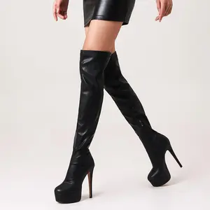 FEINLINA Women's Black Matte Over-The-Knee Boots with Stiletto Super High Heel Side Zipper Closure Elastic Artificial Leather Upper Fabric Lining Footwear boots for women vivet boots Shoe s