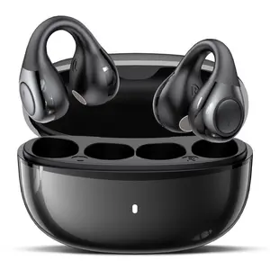 Clip on Earbuds,Open Ear Wireless Headphones Bluetooth5.4 with Mic,Waterproof,Sports Headset,Comfortable forSmall Ears & Glasses Wearers,Black