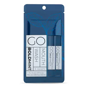 GO Mouthwash BOLD Mint 5Pc Bag - Best Travel Mouthwash Packets and Guest Room Bathroom Essentials. Alcohol and Sugar-Free Liquid Mouthwash for Fresh Breath and Oral Care Hygiene