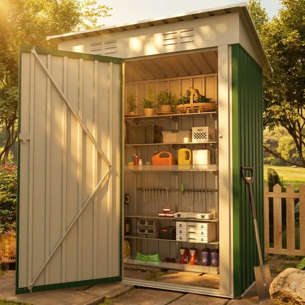 Garvee Compact Metal Outdoor Storage (5x3FT) - All-Season, Weather-Resistant, Corrosion-Resistant Tool Organizer with Lockable Single Door, Sloping Roof, Deters Theft, Easy & Safe Assembly - Ideal for Garden, Backyard, 60*35*72In
