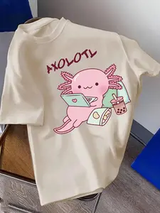 Girl's Cartoon Print Round Neck Tee, Cute Casual Short Sleeve T-Shirt Graphic Shirt for Summer, Kids Clothes for Daily Wear