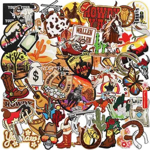 52PCS Western Cowboy Iron-On Patches Set – Retro Embroidery DIY Kit for Jackets, Hats, Jeans & Bags | Heat Transfer Stickers with Horses, Desert Plants & Rodeo Vibes