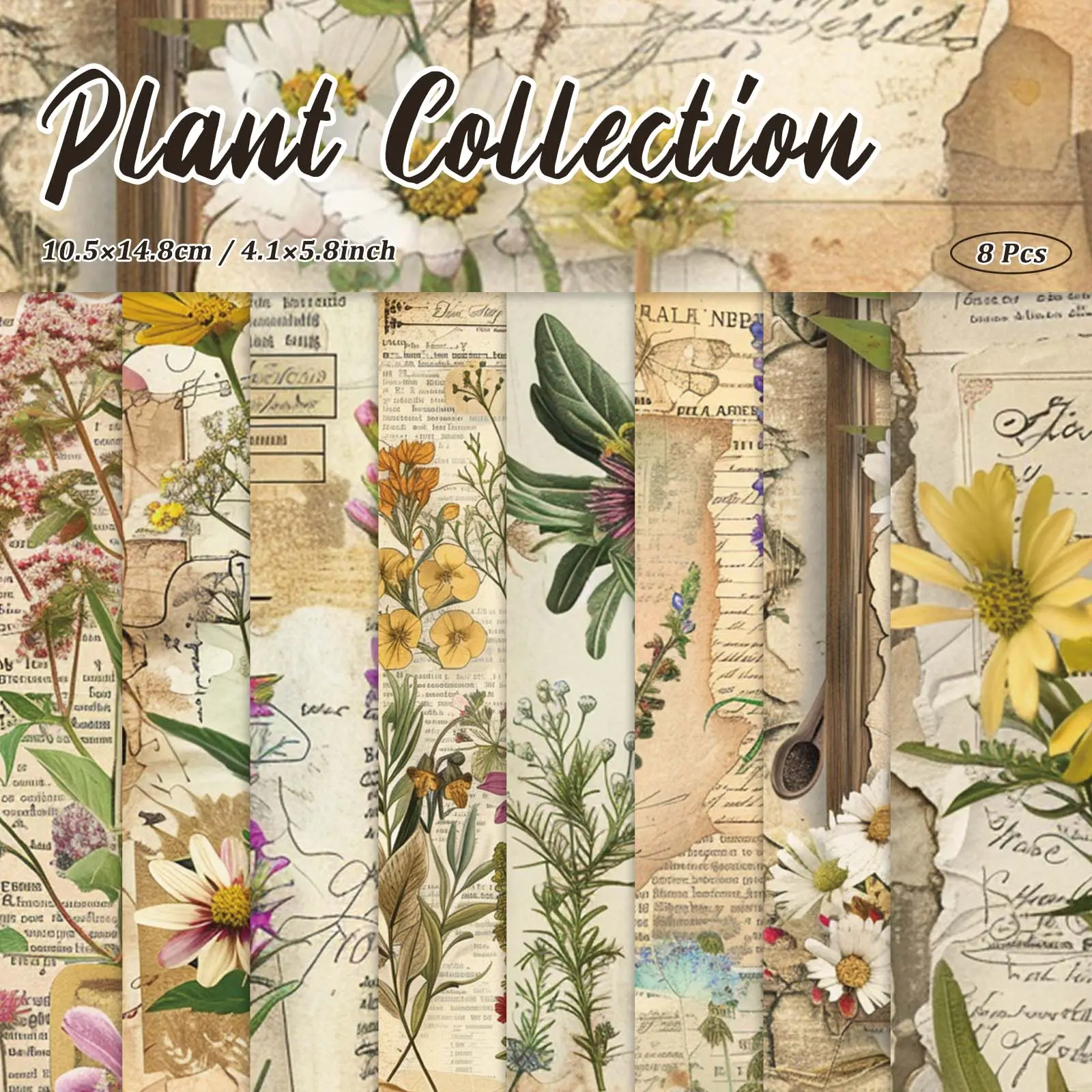 16-Sheet Scrapbook Paper Crafting Kit – 4 Vintage-Inspired Styles (Guitar Butterfly, Botanical Notes, Aged Paper, Butterfly Prints) for Junk Journals, Scrapbooking, Card Making