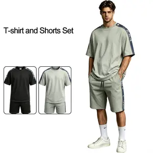 Men’s Summer Casual Sports Set Loose Crew Neck Short Sleeve T Shirt Drawstring Shorts Two Piece Set Side Graphic Design Breathable Summer Casual Fitness Wear Father’s Day Gift