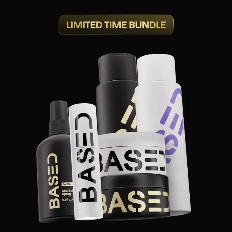 BASED Deluxe Straight/Wavy Hair Kit| Shampoo, Conditioner, Texture Powder, Hair Clay, Pomade, Sea Salt Spray + Wooden Comb| Non-Toxic, High Performance