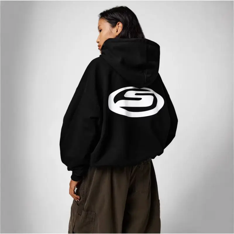 Women Oversized Back S‑Logo Print Hoodie, Drop‑Shoulder Long‑Sleeve Pullover Sweatshirt Unisex Couple Streetwear Tops For Autumn Winter