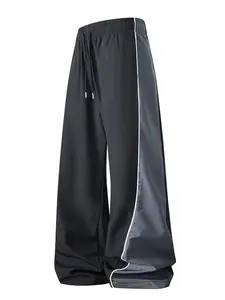 Men's Colorblock Patchwork Wide Leg Pants, Loose Fit Drop Waist Drawstring Straight Leg Casual Sweatpants, Comfortable Daily Wear