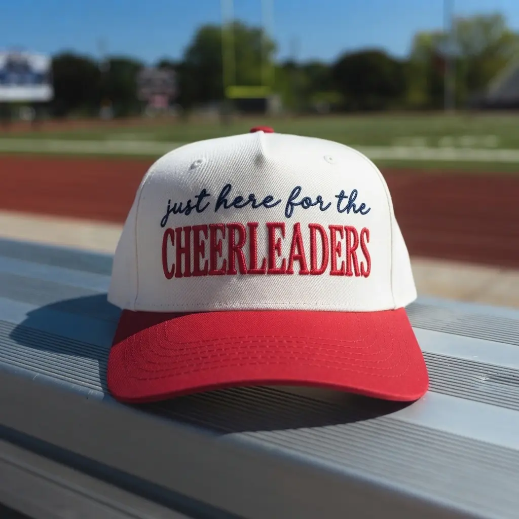 Just Here for the Cheerleaders Embroidered Trucker Hat | Funny Game Day Snapback Cap | Cheer Mom Gift
