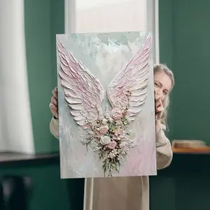 Angel Wings Framed Canvas Wall Art Prints Pastel Flowers Oil Painting Modern Abstract Bedroom Decor Posters Ready to Hang for Home Bathroom Living Room Artwork Eco-ink Waterproof Durable USA Made
